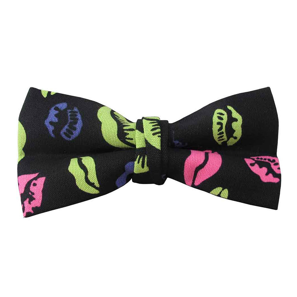 Valentine's Neon Lips Kisses Banded Bow Tie