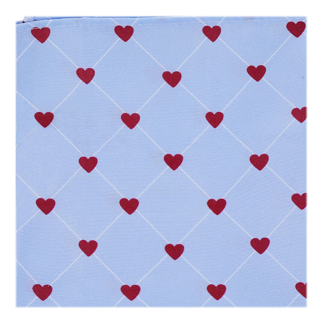 Valentine's Grid Hearts Pocket Square - Light Blue