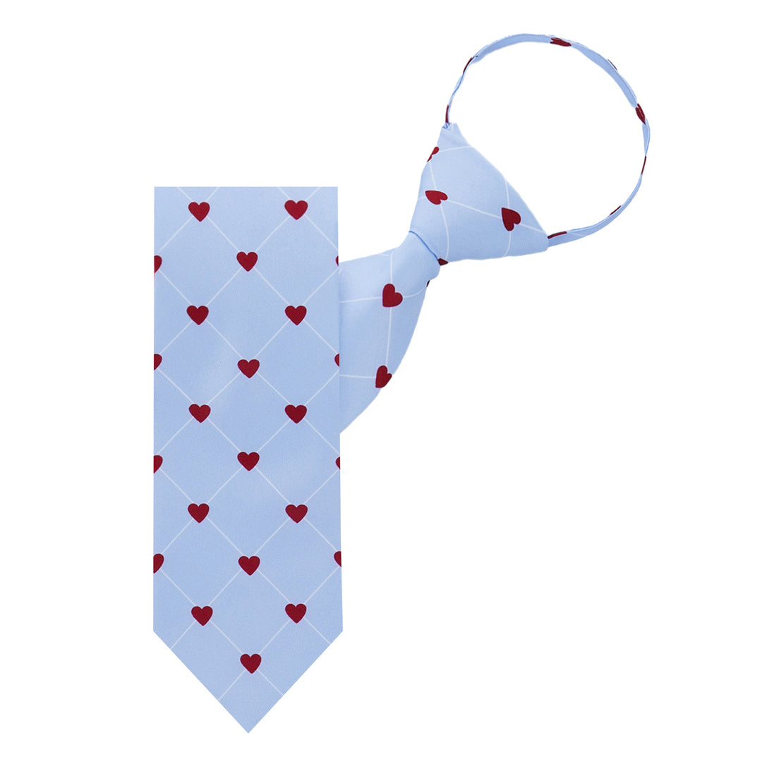 Valentine's Grid Hearts Zipper Tie - Light Blue