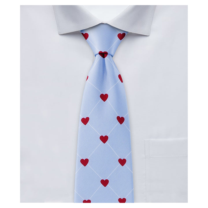 Valentine's Grid Hearts Zipper Tie - Light Blue