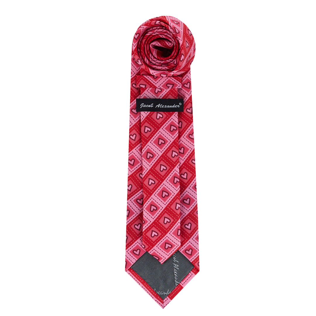 Valentine's Diagonal Striped Hearts in Squares Tie - Red