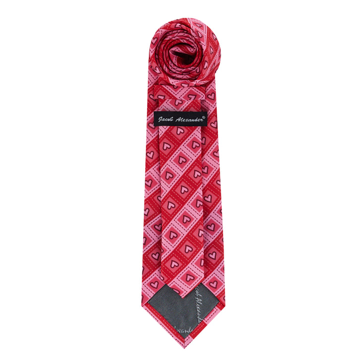 Valentine's Diagonal Striped Hearts in Squares Tie - Red