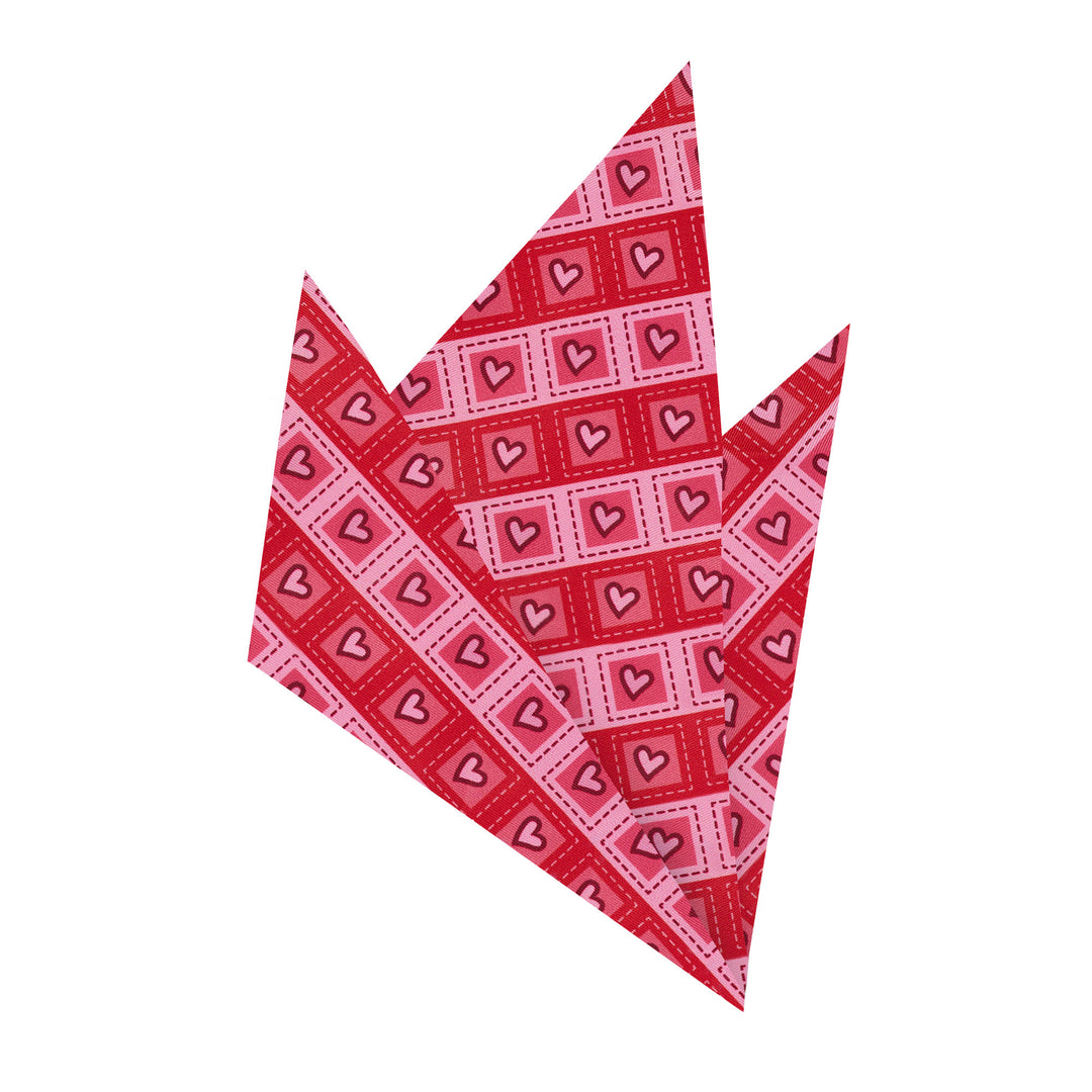 Valentine's Diagonal Striped Hearts in Squares Pocket Square - Red