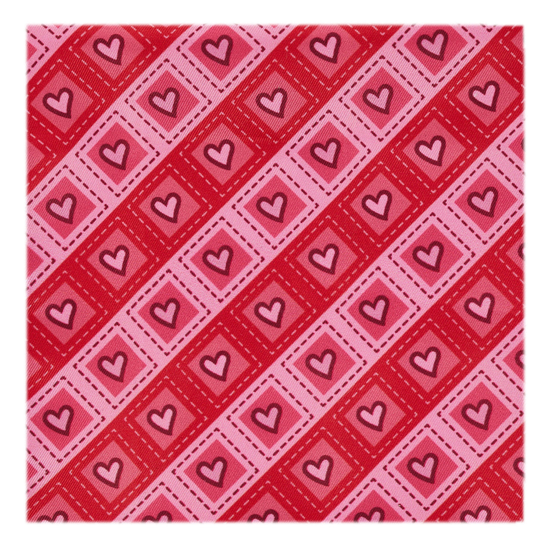 Valentine's Diagonal Striped Hearts in Squares Pocket Square - Red