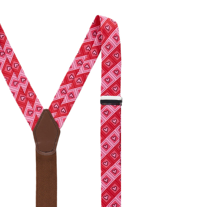 Valentine's Diagonal Striped Hearts in Squares Suspenders - Red