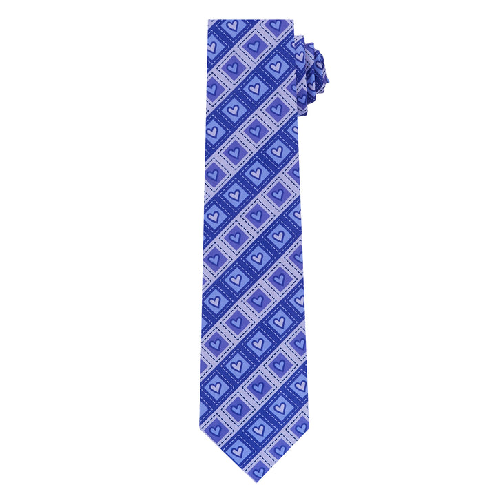 Valentine's Diagonal Striped Hearts in Squares Extra Long Tie - Purple