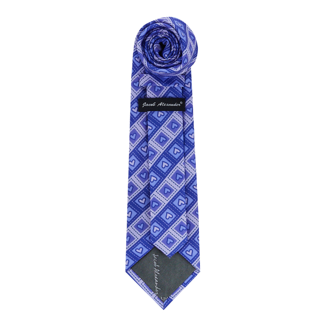 Valentine's Diagonal Striped Hearts in Squares Extra Long Tie - Purple
