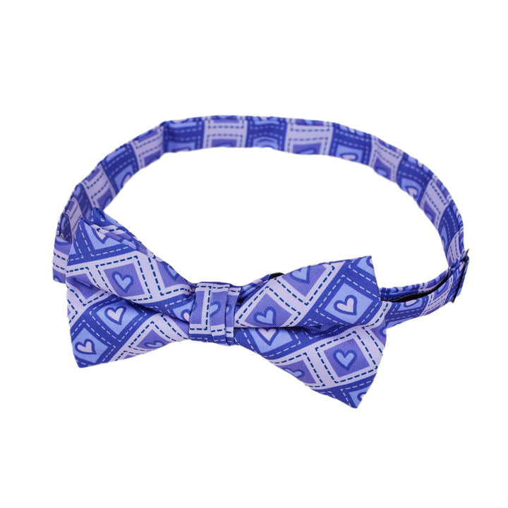 Valentine's Diagonal Striped Hearts in Squares Banded Bow Tie - Purple