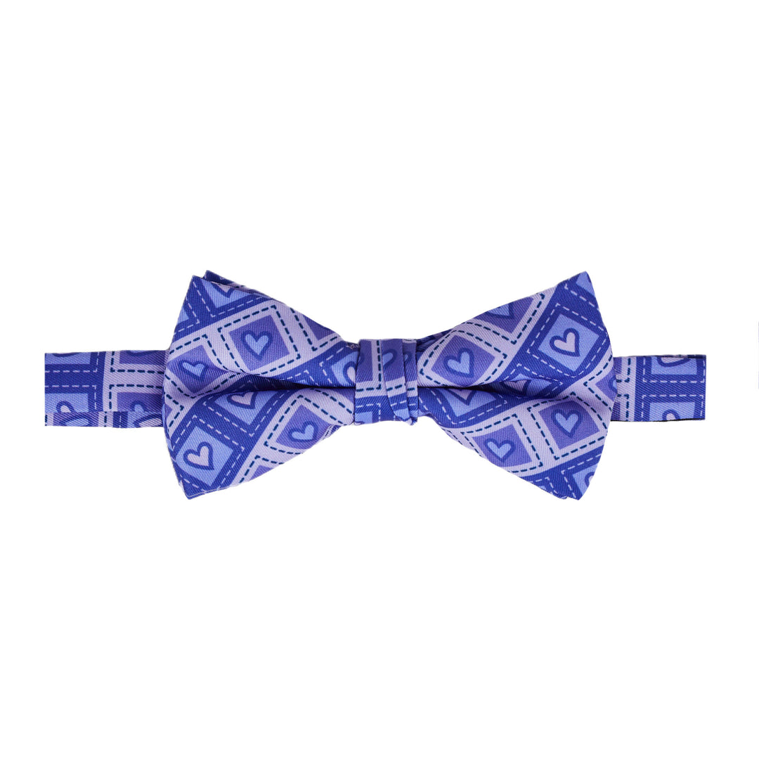 Valentine's Diagonal Striped Hearts in Squares Banded Bow Tie - Purple