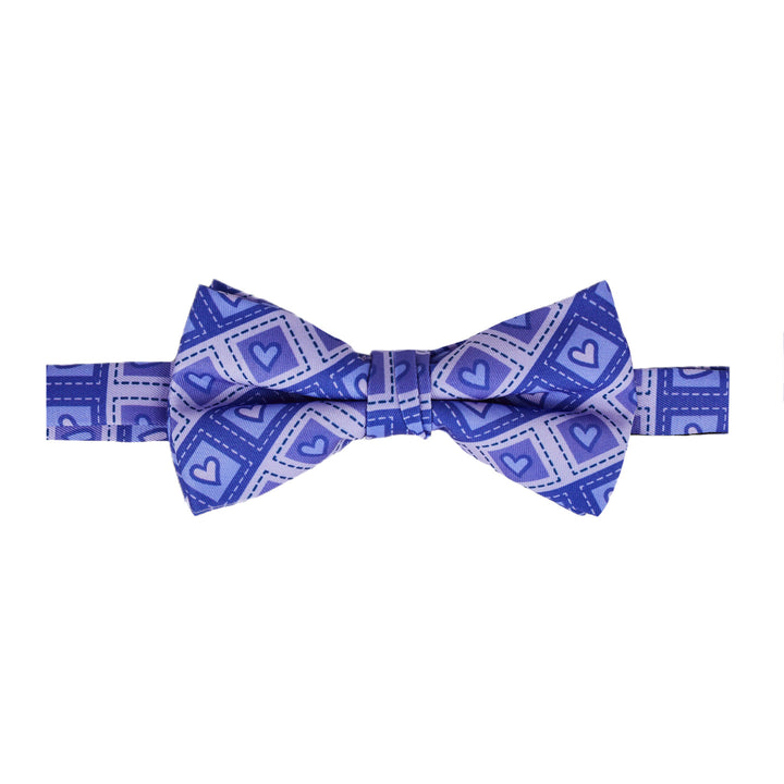 Valentine's Diagonal Striped Hearts in Squares Banded Bow Tie - Purple