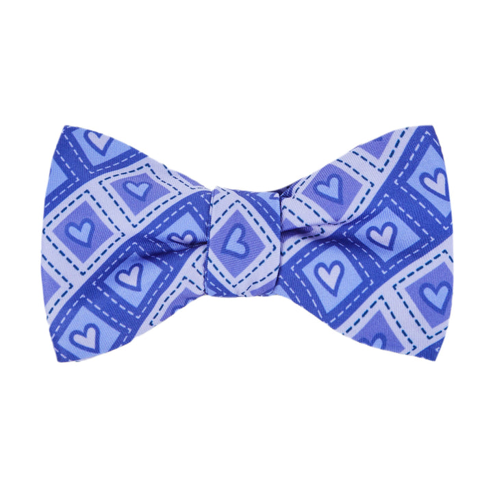 Valentine's Diagonal Striped Hearts in Squares Self-Tie Bow Tie - Purple