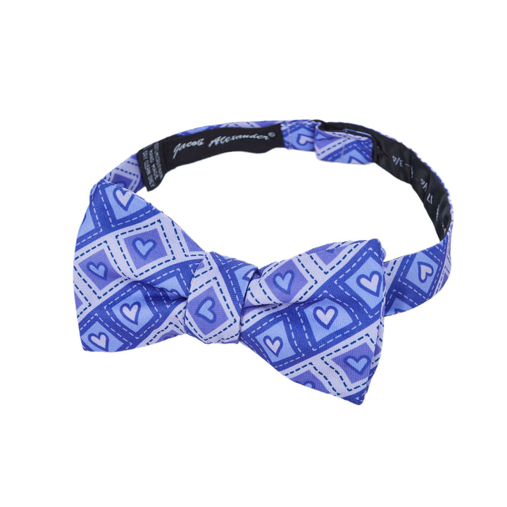Valentine's Diagonal Striped Hearts in Squares Self-Tie Bow Tie - Purple