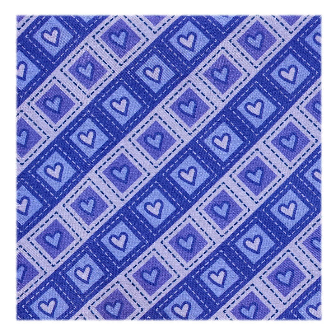 Valentine's Diagonal Striped Hearts in Squares Pocket Square - Purple
