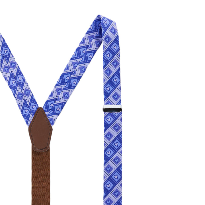 Valentine's Diagonal Striped Hearts in Squares Suspenders - Purple