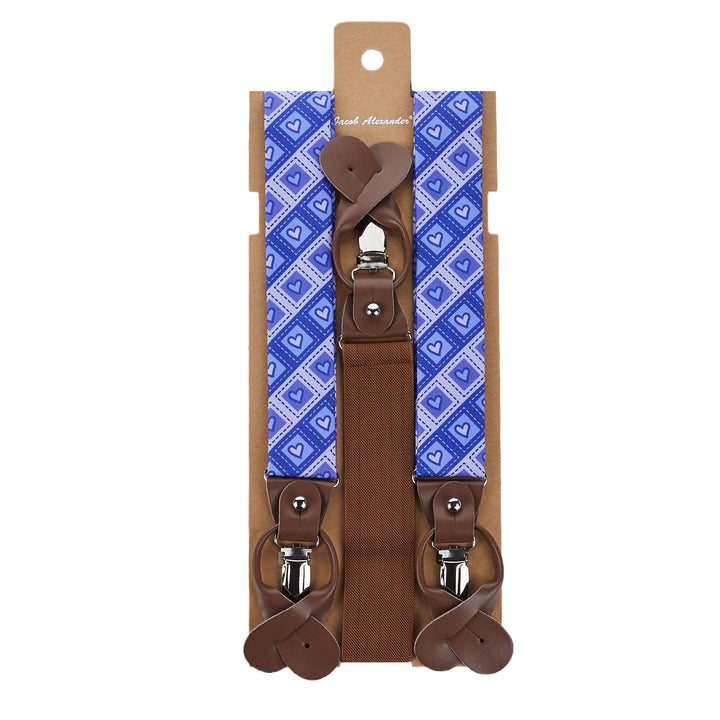 Valentine's Diagonal Striped Hearts in Squares Suspenders - Purple