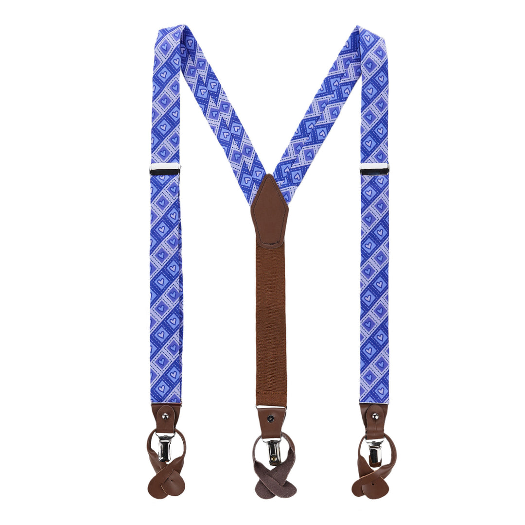 Valentine's Diagonal Striped Hearts in Squares Suspenders - Purple