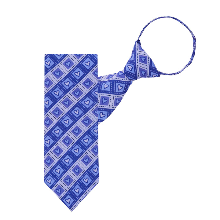 Valentine's Diagonal Striped Hearts in Squares Zipper Tie - Purple
