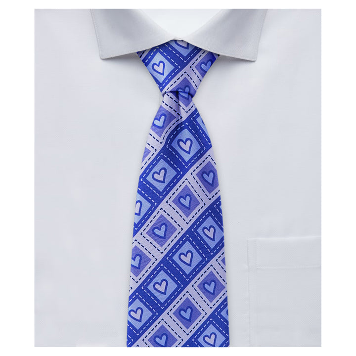 Valentine's Diagonal Striped Hearts in Squares Extra Long Tie - Purple