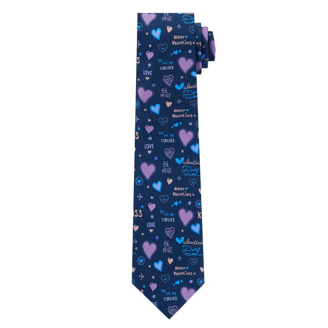 Valentine's Hearts and Love Phrases Tie - Purple