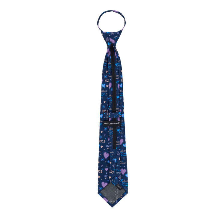 Valentine's Hearts and Love Phrases Zipper Tie - Purple
