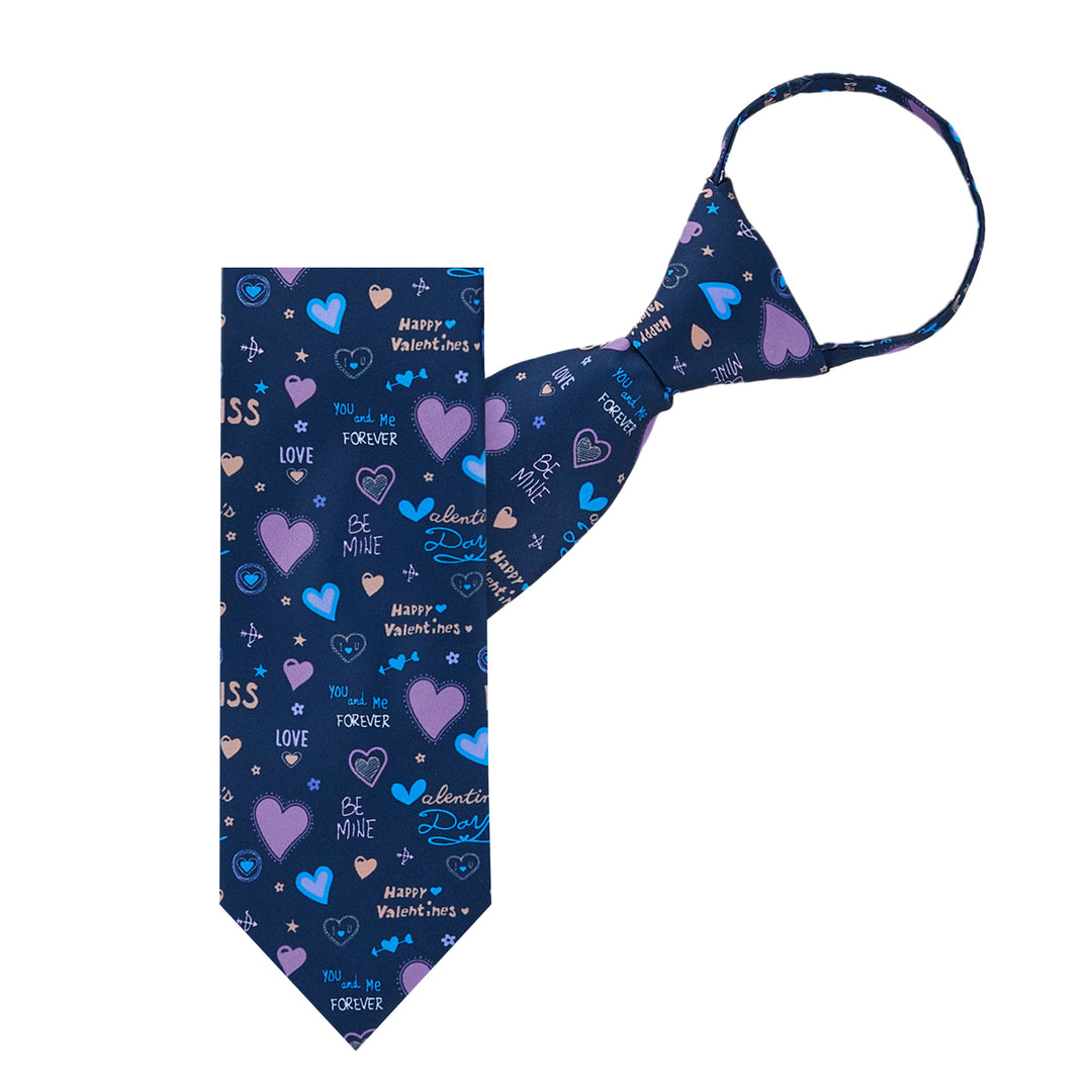 Valentine's Hearts and Love Phrases Zipper Tie - Purple