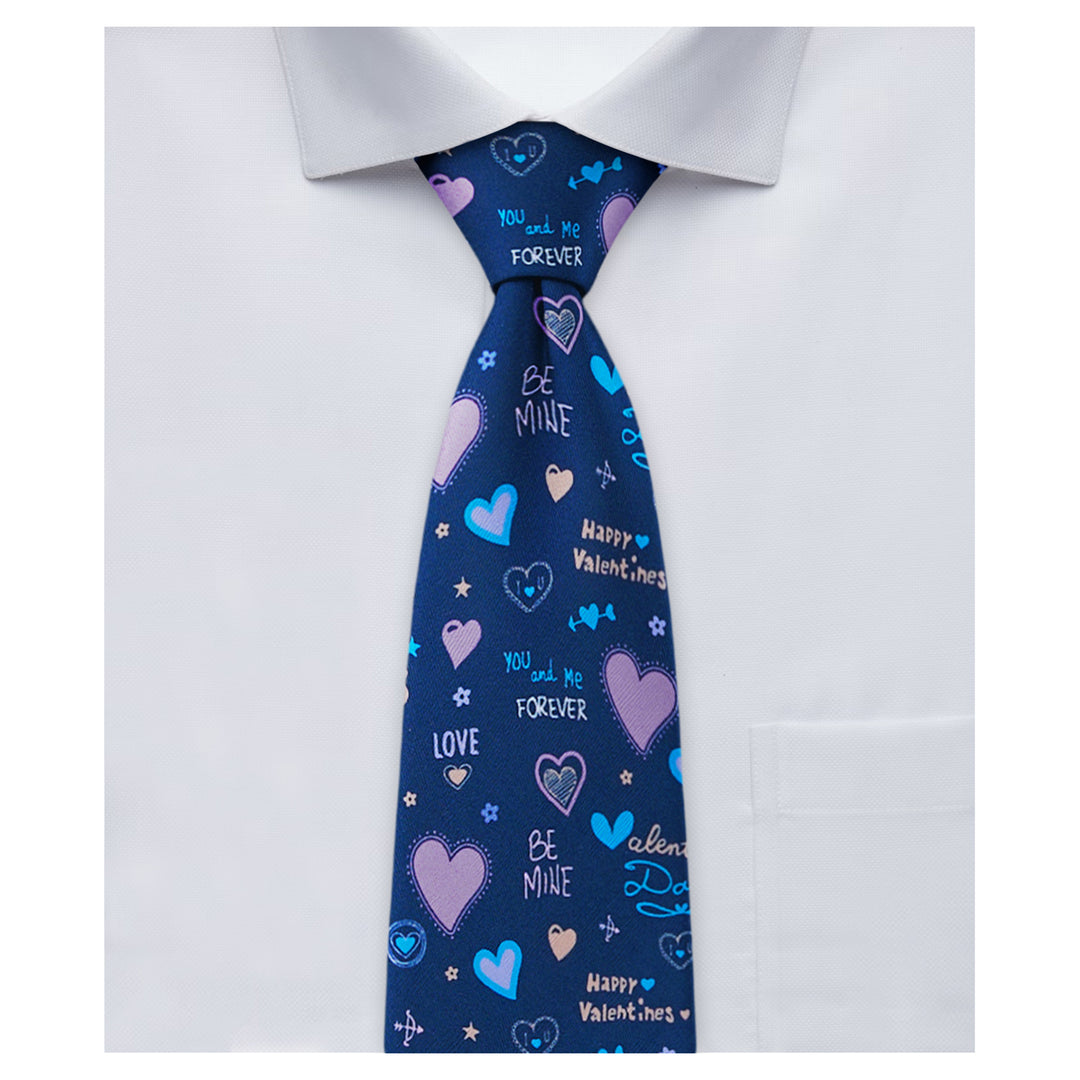Valentine's Hearts and Love Phrases Tie - Purple