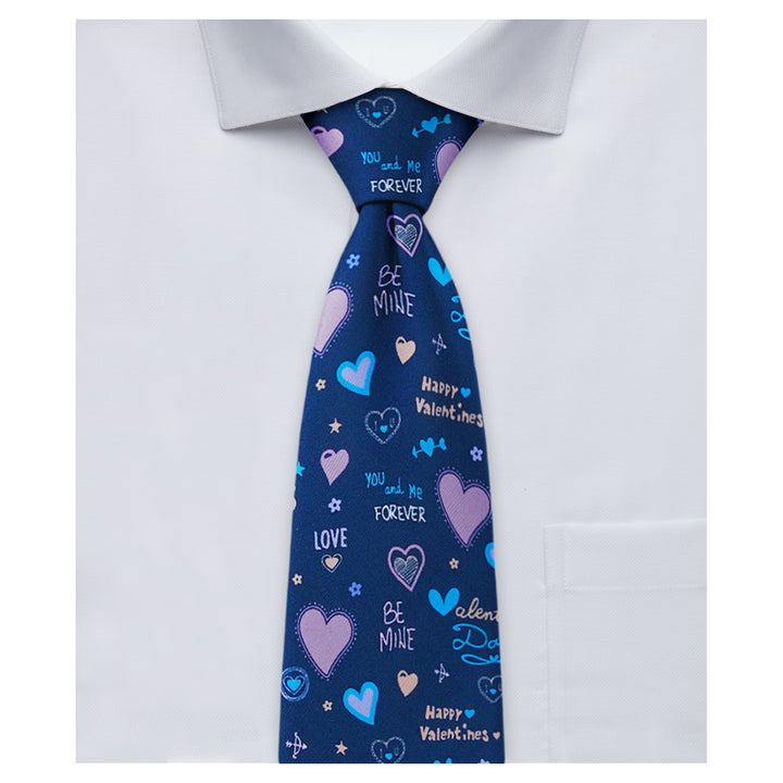 Valentine's Hearts and Love Phrases Tie - Purple