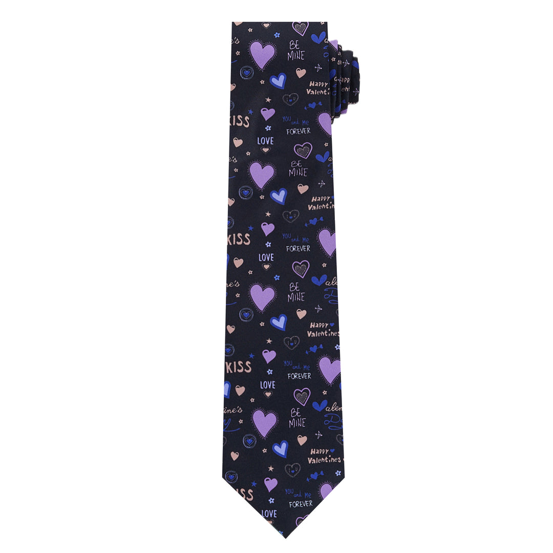 Valentine's Hearts and Love Phrases Tie - Black