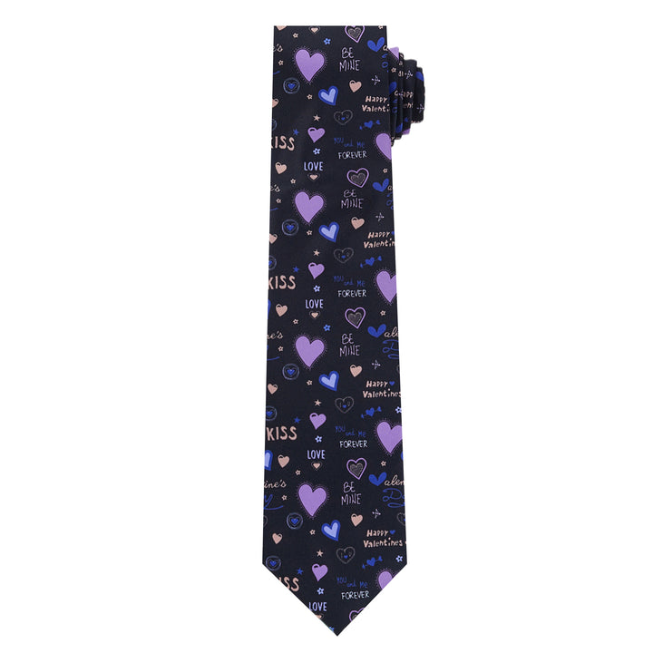 Valentine's Hearts and Love Phrases Tie - Black