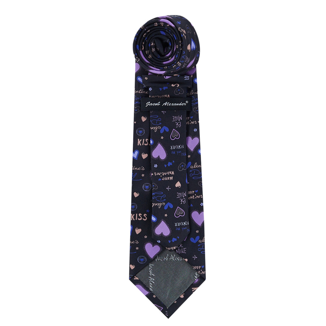 Valentine's Hearts and Love Phrases Tie - Black