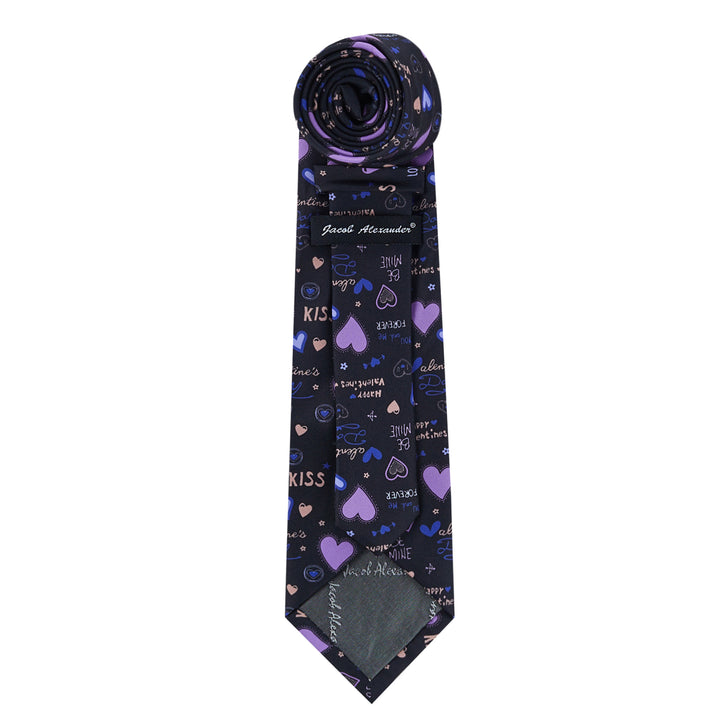 Valentine's Hearts and Love Phrases Tie - Black