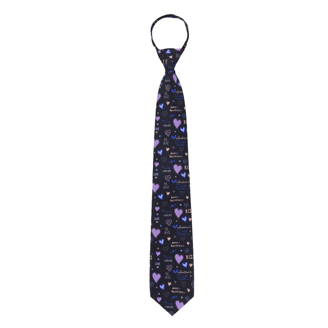 Valentine's Hearts and Love Phrases Zipper Tie - Black