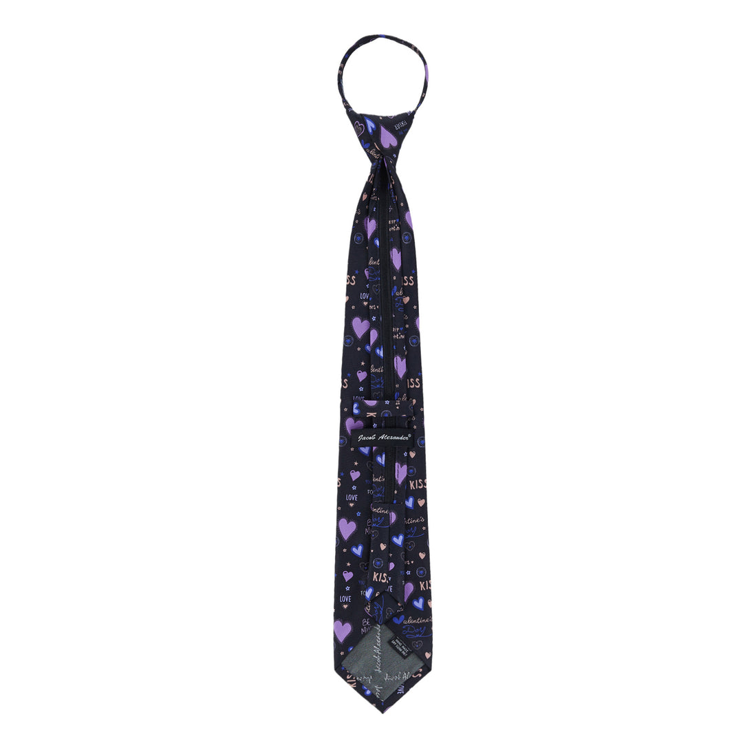 Valentine's Hearts and Love Phrases Zipper Tie - Black