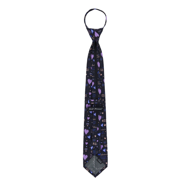 Valentine's Hearts and Love Phrases Zipper Tie - Black