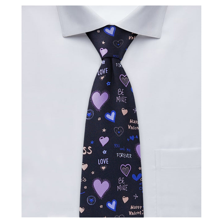 Valentine's Hearts and Love Phrases Tie - Black