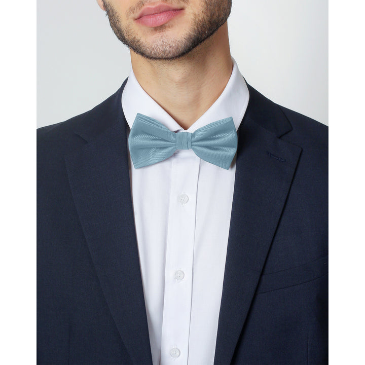 Silk Blend Solid Banded Bow Tie - Sky Blue