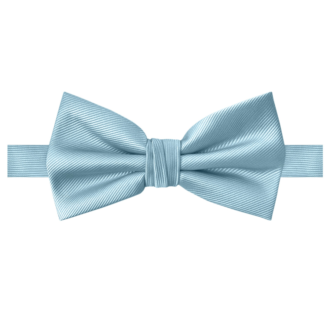 Wedding Silk Blend Solid Banded Bow Tie - Sky Blue
