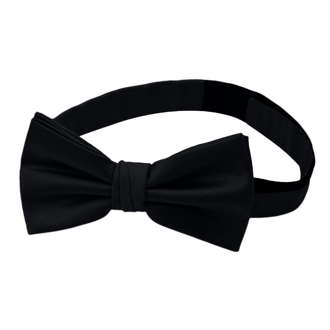 Silk Blend Solid Banded Bow Tie - Black