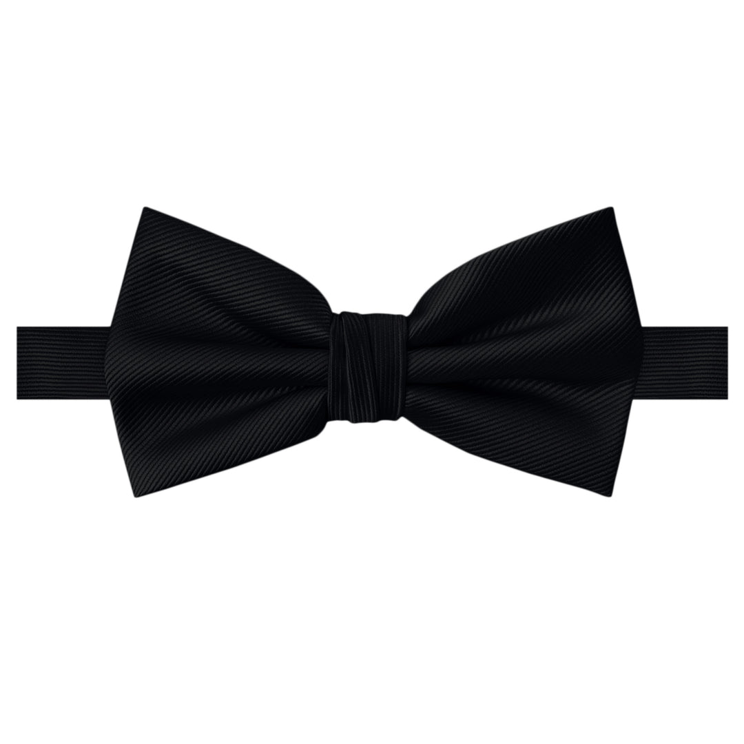 Silk Blend Solid Banded Bow Tie - Black