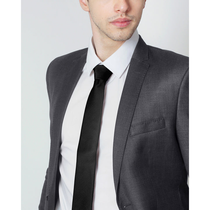 Silk Blend Solid Slim Tie - Black