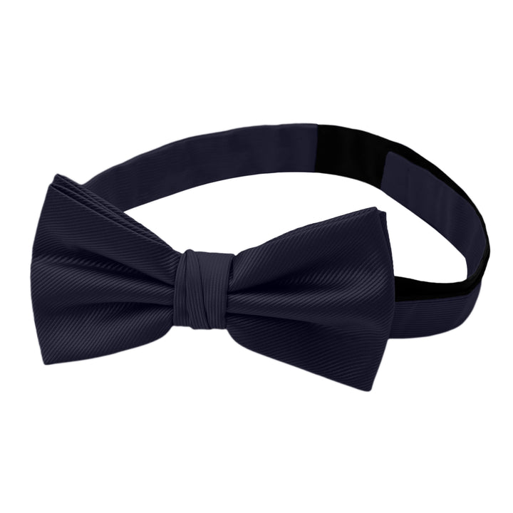 Silk Blend Solid Banded Bow Tie - Navy Blue