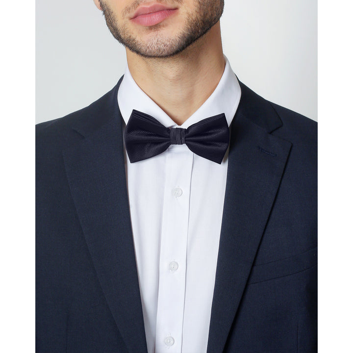 Silk Blend Solid Banded Bow Tie - Navy Blue