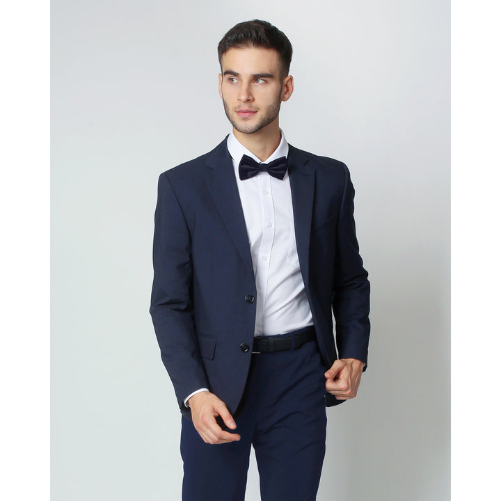Silk Blend Solid Banded Bow Tie - Navy Blue