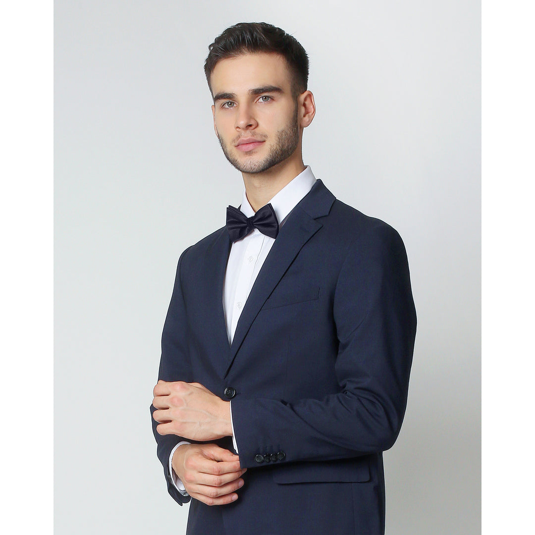 Silk Blend Solid Banded Bow Tie - Navy Blue