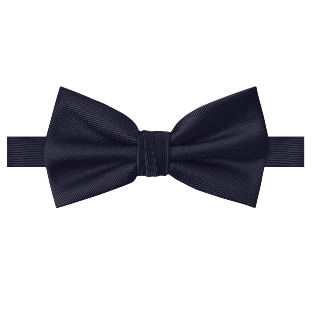 Silk Blend Solid Banded Bow Tie - Navy Blue