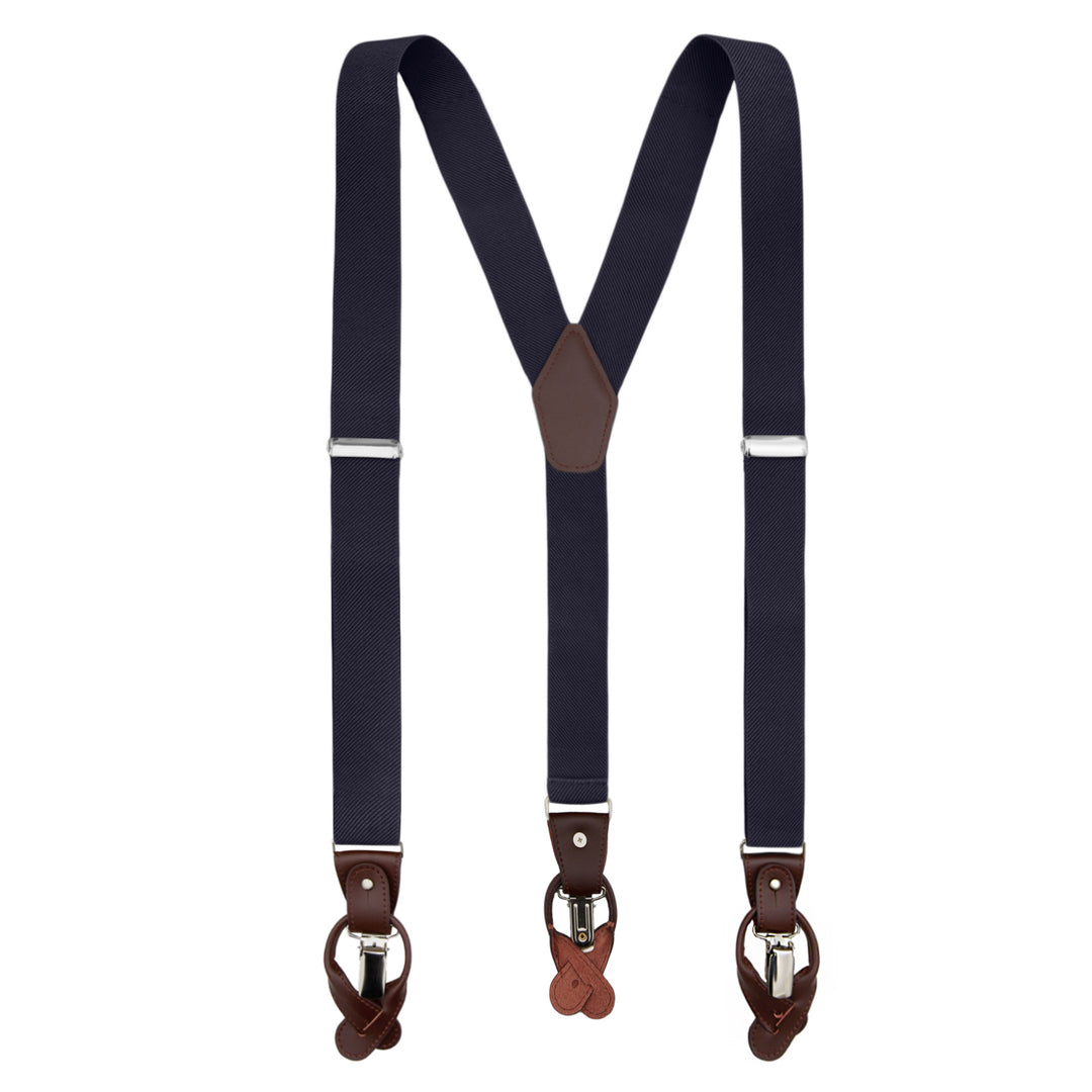 Wedding Elastic Solid Suspenders - Navy Blue