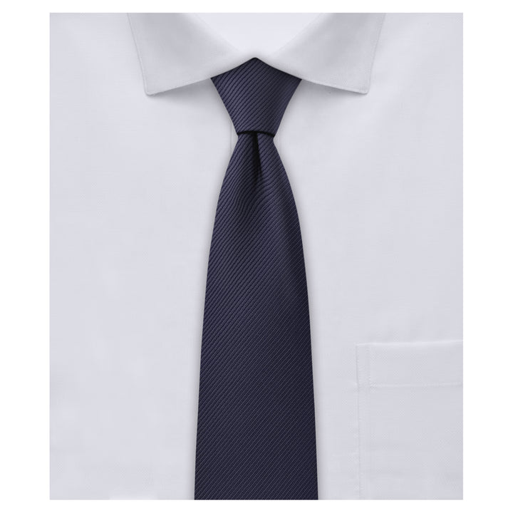 Silk Blend Solid Slim Tie - Navy Blue