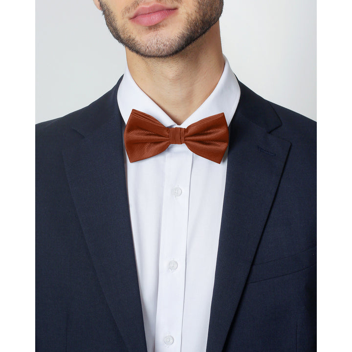 Silk Blend Solid Banded Bow Tie - Rust
