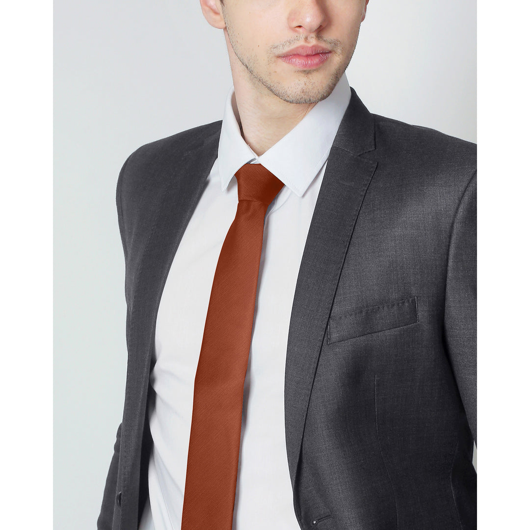 Silk Blend Solid Slim Tie - Rust