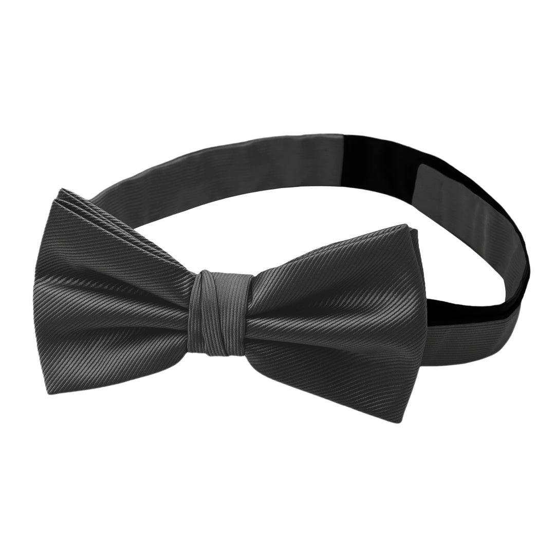 Silk Blend Solid Banded Bow Tie - Charcoal Gray
